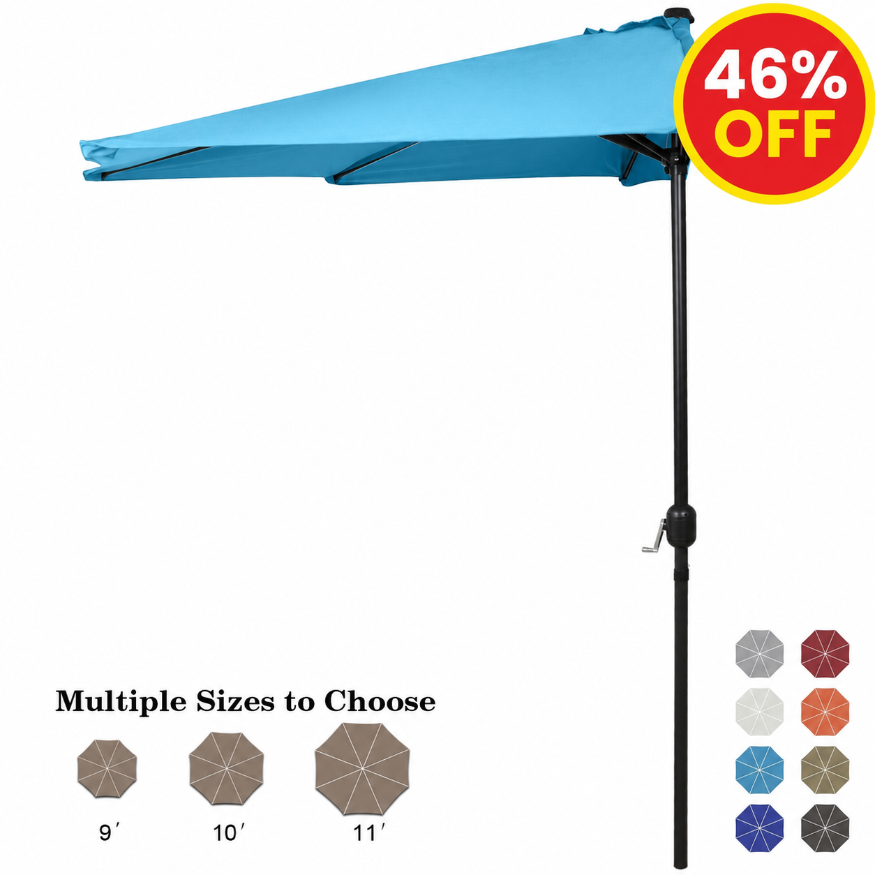 [SALE] Outdoor 11FT Patio Umbrella Half Round Outdoor Umbrella