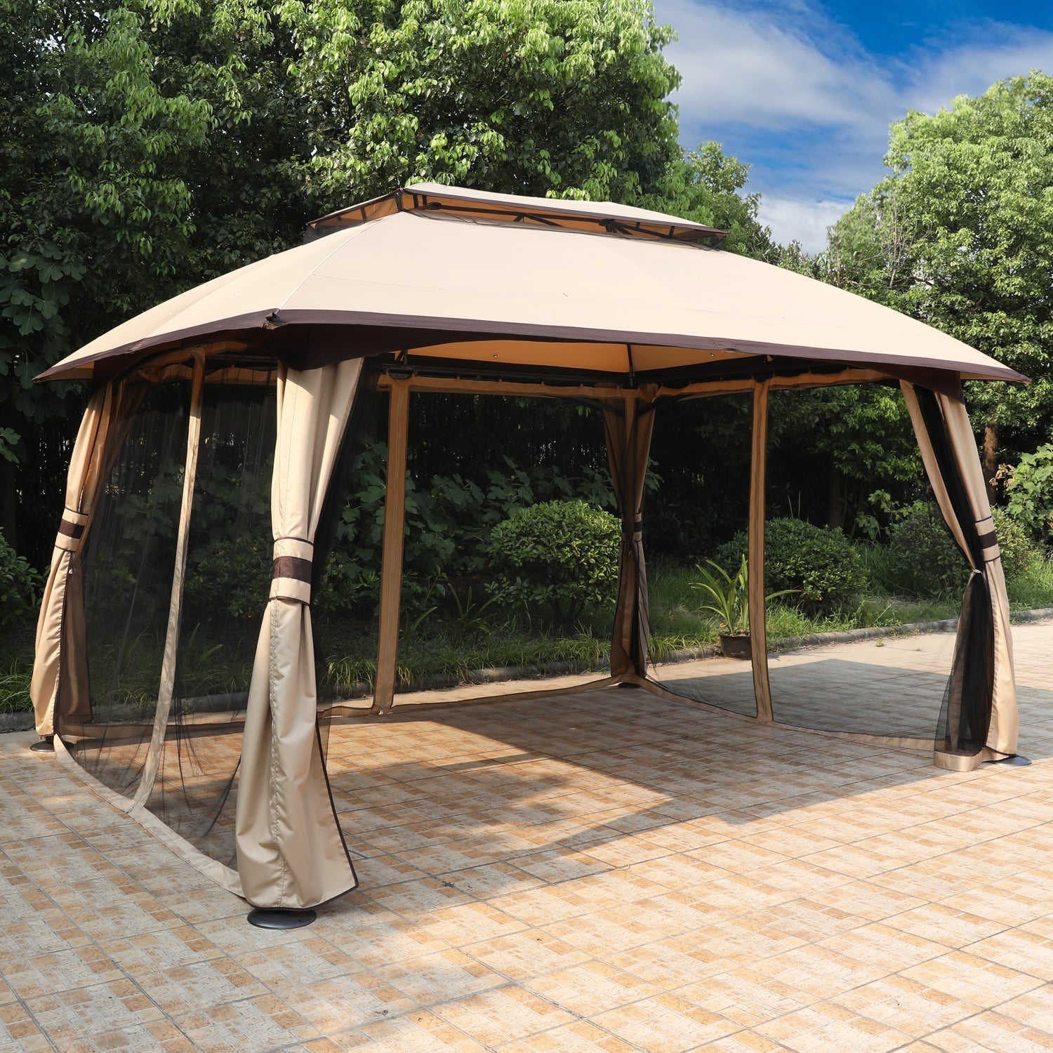10x13 Patio Gazebo, Double Soft-top Garden Gazebos with Mosquito Netting