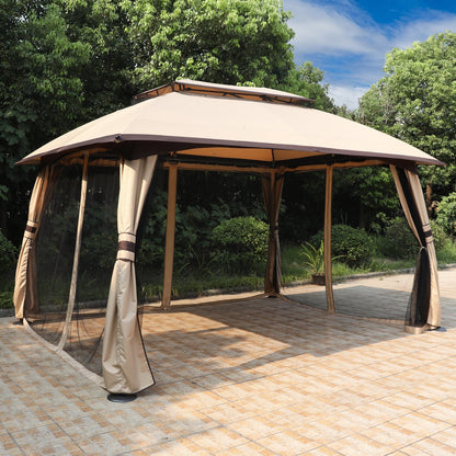 10x13 Patio Gazebo, Double Soft-top Garden Gazebos with Mosquito Netting