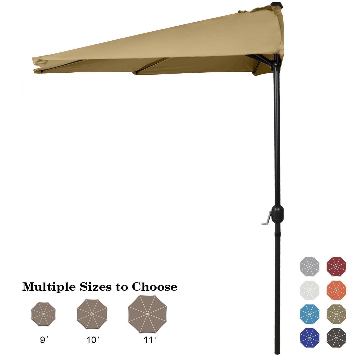 Patio Umbrella Half Round Outdoor Umbrella Khaki / 11FT Patio Umbrella Half Round Outdoor Umbrella Khaki / 11FT